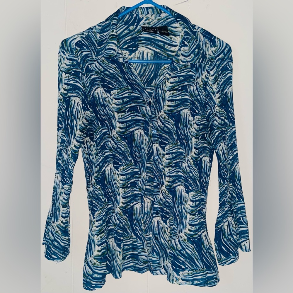 Beautiful TAILOR B.MOSS Lightweight flowy silken pleated flared top size M